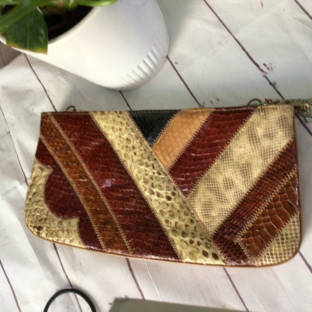 Vintage Retro Bass Supreme Multicolor Patchwork Leather Shoulder Bag Gold Tone - Picture 12 of 14